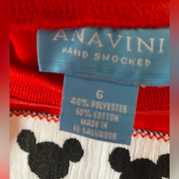 Anavini Hand Smocked Mickey Mouse Long Sleeve Top Size 6 - Picture 3 of 5